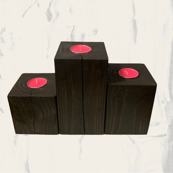 Hand Crafted Other - Handmade Wooden Tea Light Candle Holder Set Of 3 Rustic Cabin Decor Gift Set